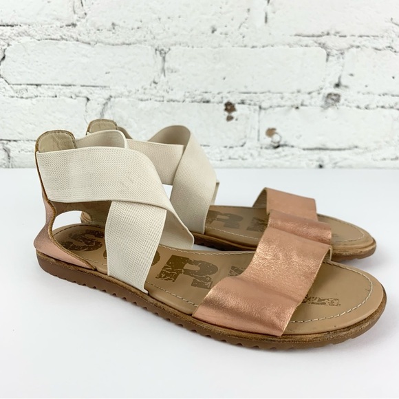 Sorel Ella Rose Gold Cream Elastic Ankle Heel Strap Sandals 7 - Picture 9 of 12